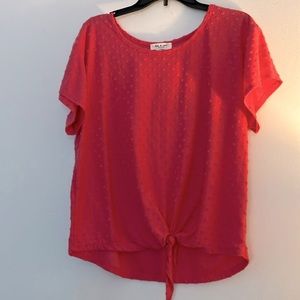 KIM & CAMI Coral Colored Top w Tie Sz SMALL